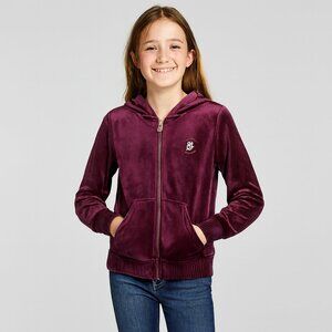 Juicy Couture Kids Velour Full Zip Hoodie Rhinestone Logo Burgundy Medium 10
